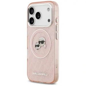 Etui Karl Lagerfeld IML Glitter Karl & Choupette Heads Logo MagSafe do Apple iPhone 17 Pro Max różowy