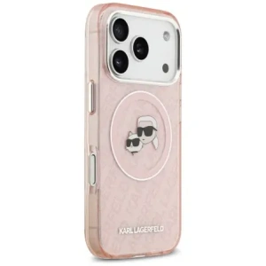 Etui Karl Lagerfeld IML Glitter Karl & Choupette Heads Logo MagSafe do Apple iPhone 17 Pro Max różowy