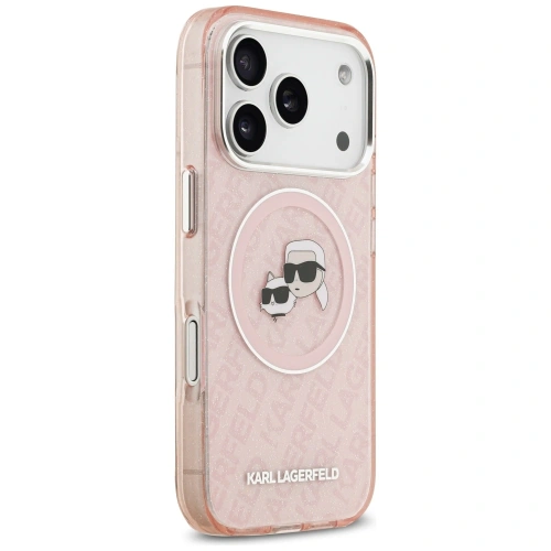 Etui Karl Lagerfeld IML Glitter Karl & Choupette Heads Logo MagSafe do Apple iPhone 17 Pro Max różowy