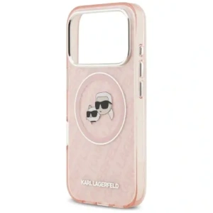 Etui Karl Lagerfeld IML Glitter Karl & Choupette Heads Logo MagSafe do Apple iPhone 17 Pro Max różowy