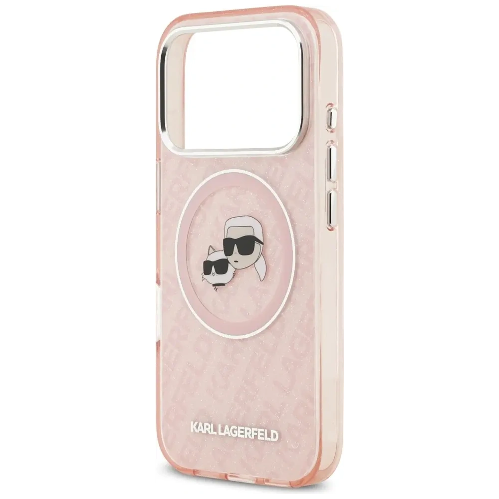 Etui Karl Lagerfeld IML Glitter Karl & Choupette Heads Logo MagSafe do Apple iPhone 17 Pro Max różowy