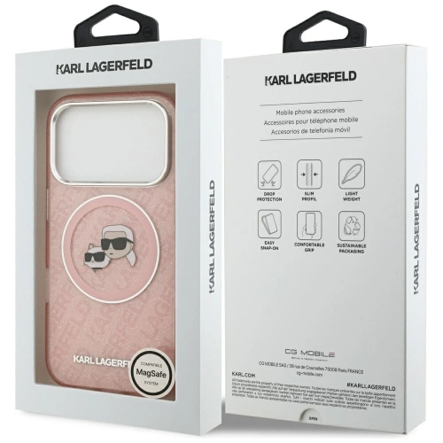 Etui Karl Lagerfeld IML Glitter Karl & Choupette Heads Logo MagSafe do Apple iPhone 17 Pro Max różowy