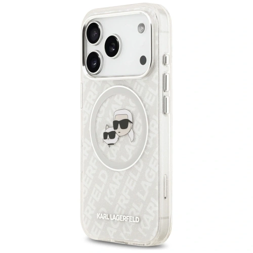 Etui Karl Lagerfeld IML Glitter Karl & Choupette Heads Logo MagSafe do Apple iPhone 17 Pro Max szary