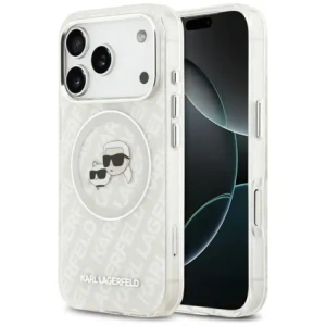 Etui Karl Lagerfeld IML Glitter Karl & Choupette Heads Logo MagSafe do Apple iPhone 17 Pro szary