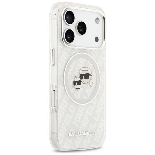 Etui Karl Lagerfeld IML Glitter Karl & Choupette Heads Logo MagSafe do Apple iPhone 17 Pro szary