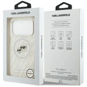 Etui Karl Lagerfeld IML Glitter Karl & Choupette Heads Logo MagSafe do Apple iPhone 17 Pro szary
