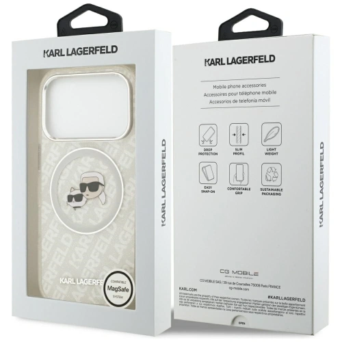 Etui Karl Lagerfeld IML Glitter Karl & Choupette Heads Logo MagSafe do Apple iPhone 17 Pro szary