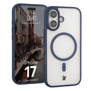 Etui z pierścieniem magnetycznym Bizon Case MatteO do Apple iPhone 17 przydymione-granatowe