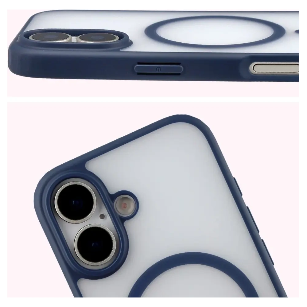 Etui z pierścieniem magnetycznym Bizon Case MatteO do Apple iPhone 17 przydymione-granatowe