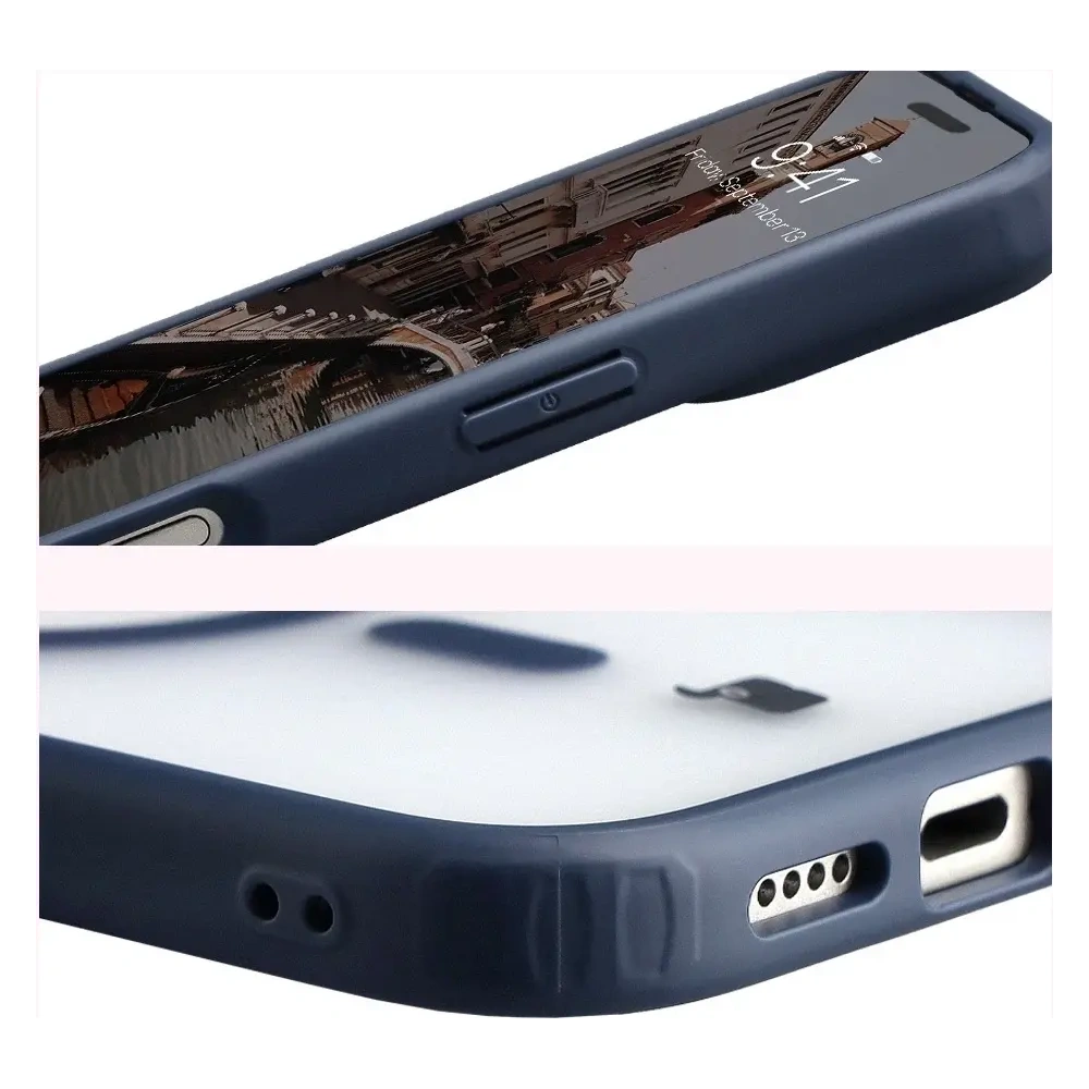 Etui z pierścieniem magnetycznym Bizon Case MatteO do Apple iPhone 17 przydymione-granatowe