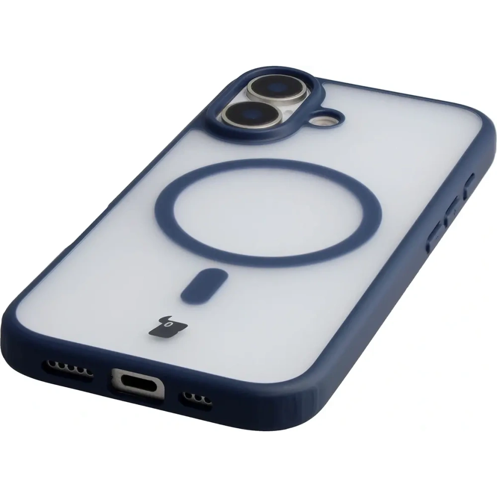Etui z pierścieniem magnetycznym Bizon Case MatteO do Apple iPhone 17 przydymione-granatowe