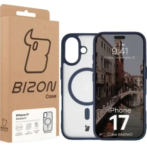 Etui z pierścieniem magnetycznym Bizon Case MatteO do Apple iPhone 17 przydymione-granatowe