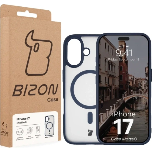Etui z pierścieniem magnetycznym Bizon Case MatteO do Apple iPhone 17 przydymione-granatowe