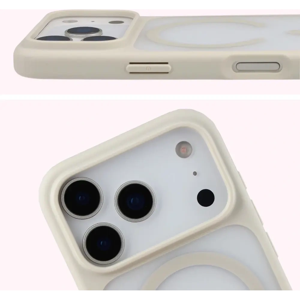 Etui z pierścieniem magnetycznym Bizon Case MatteO do Apple iPhone 17 Pro przydymione-beżowe