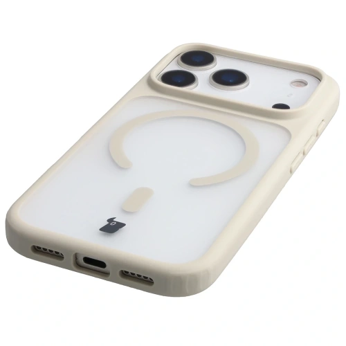 Etui z pierścieniem magnetycznym Bizon Case MatteO do Apple iPhone 17 Pro przydymione-beżowe