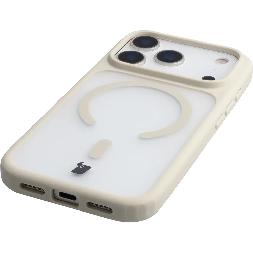 Etui z pierścieniem magnetycznym Bizon Case MatteO do Apple iPhone 17 Pro przydymione-beżowe