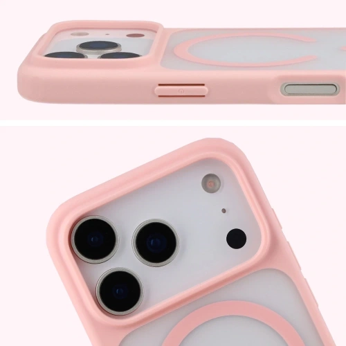 Etui z pierścieniem magnetycznym Bizon Case MatteO do Apple iPhone 17 Pro przydymione-jasnoróżowe