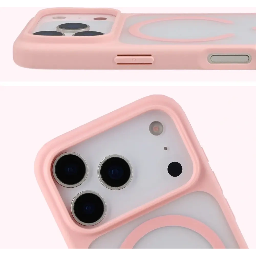 Etui z pierścieniem magnetycznym Bizon Case MatteO do Apple iPhone 17 Pro przydymione-jasnoróżowe