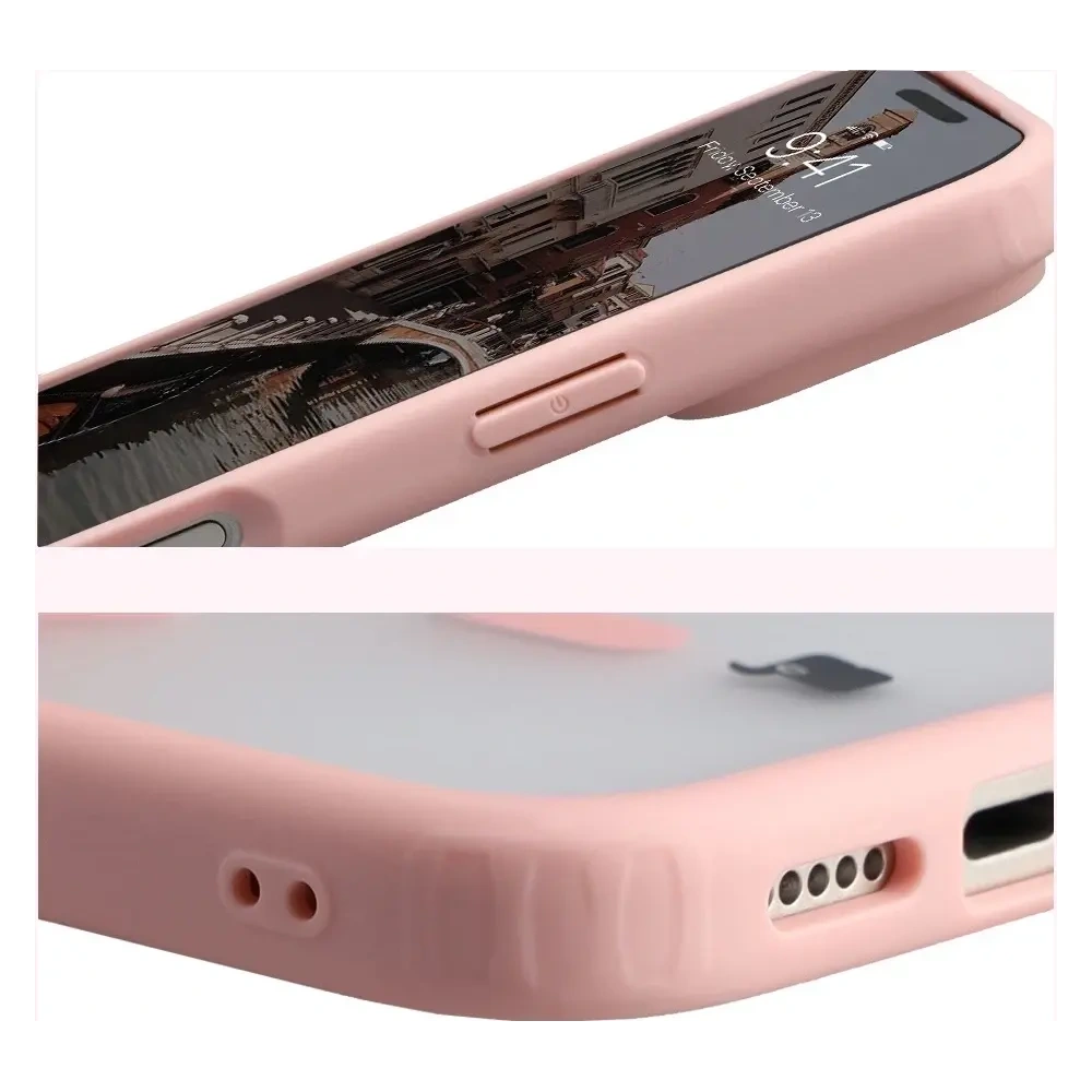 Etui z pierścieniem magnetycznym Bizon Case MatteO do Apple iPhone 17 Pro przydymione-jasnoróżowe