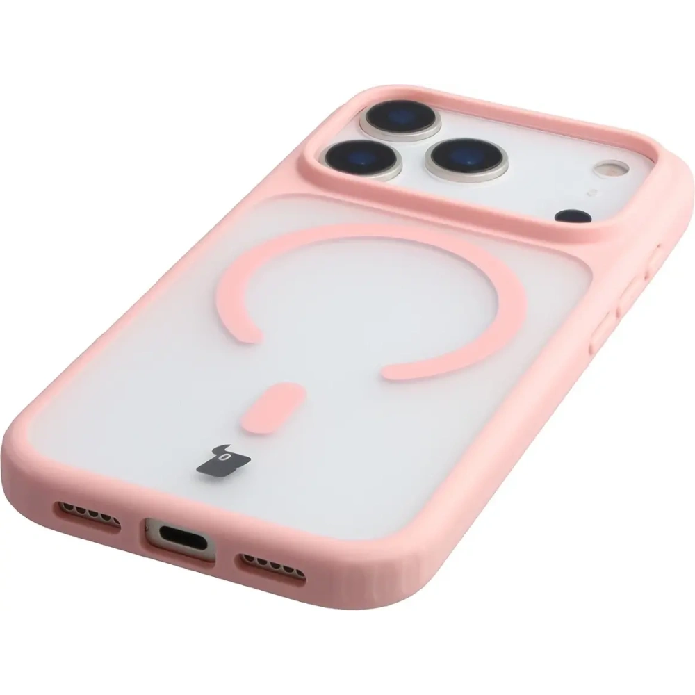 Etui z pierścieniem magnetycznym Bizon Case MatteO do Apple iPhone 17 Pro przydymione-jasnoróżowe