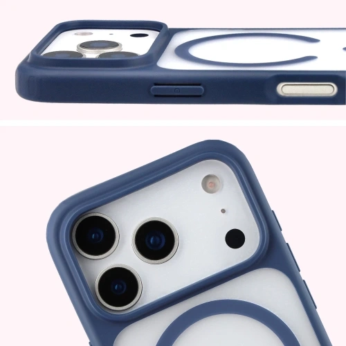 Etui z pierścieniem magnetycznym Bizon Case MatteO do Apple iPhone 17 Pro przydymione-granatowe
