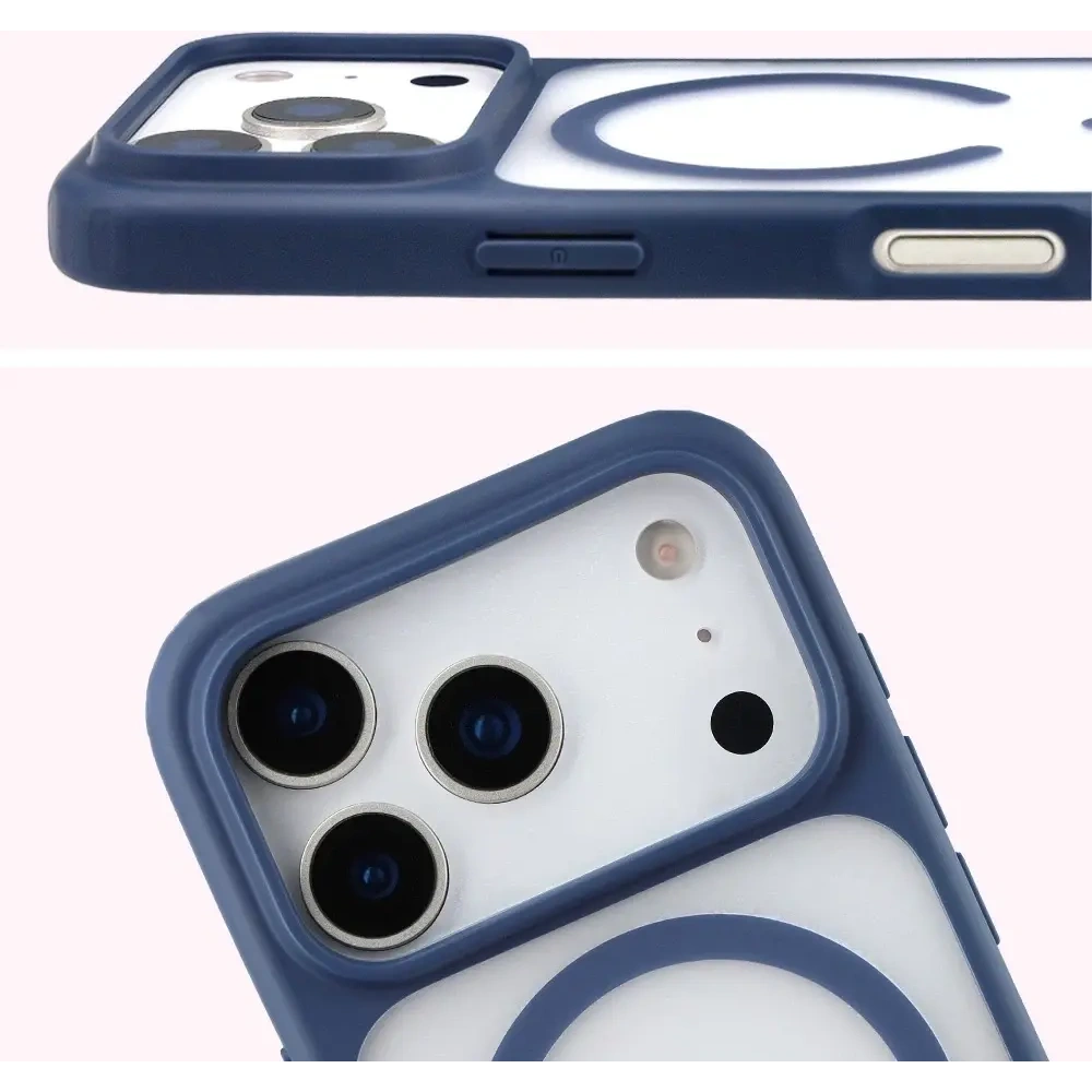 Etui z pierścieniem magnetycznym Bizon Case MatteO do Apple iPhone 17 Pro przydymione-granatowe