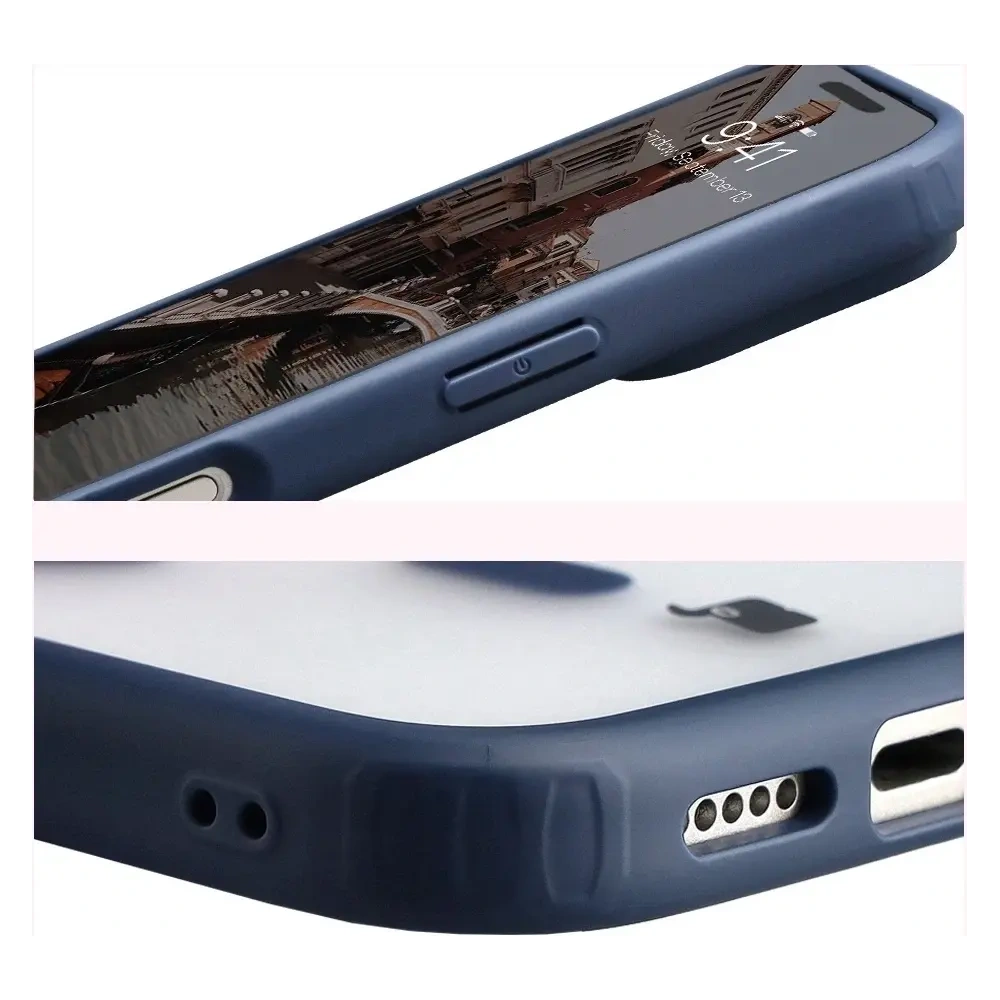 Etui z pierścieniem magnetycznym Bizon Case MatteO do Apple iPhone 17 Pro przydymione-granatowe