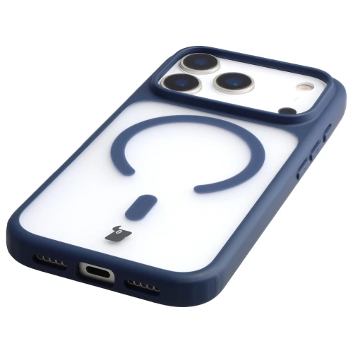 Etui z pierścieniem magnetycznym Bizon Case MatteO do Apple iPhone 17 Pro przydymione-granatowe