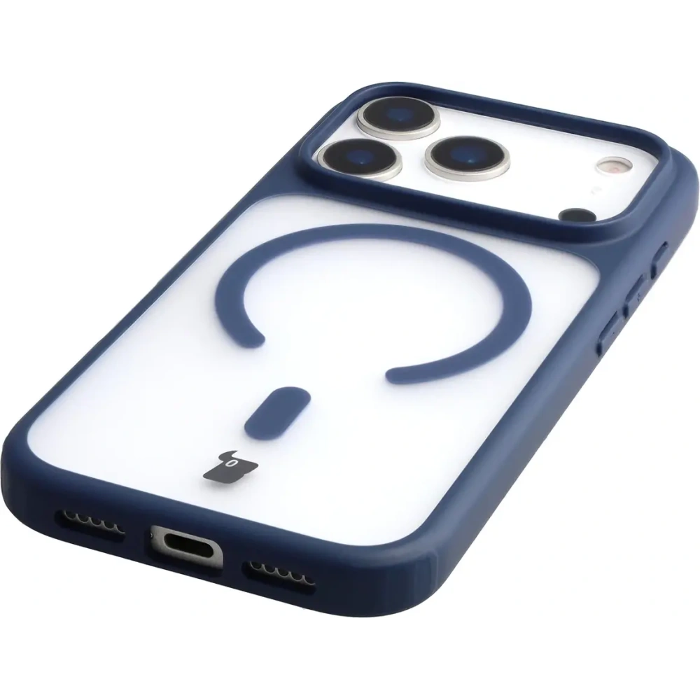 Etui z pierścieniem magnetycznym Bizon Case MatteO do Apple iPhone 17 Pro przydymione-granatowe