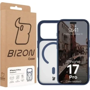 Etui z pierścieniem magnetycznym Bizon Case MatteO do Apple iPhone 17 Pro przydymione-granatowe