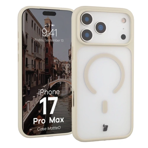Etui z pierścieniem magnetycznym Bizon Case MatteO do Apple iPhone 17 Pro Max przydymione-beżowe