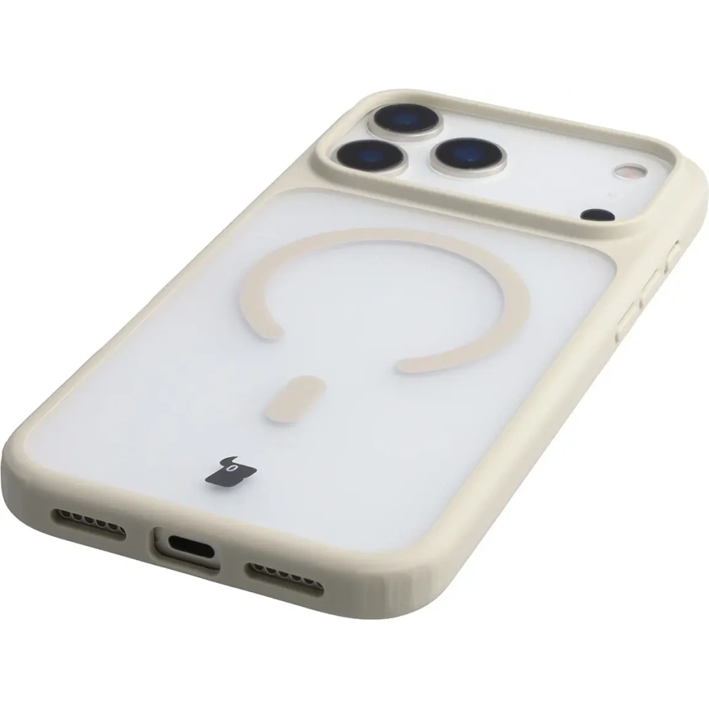 Etui z pierścieniem magnetycznym Bizon Case MatteO do Apple iPhone 17 Pro Max przydymione-beżowe