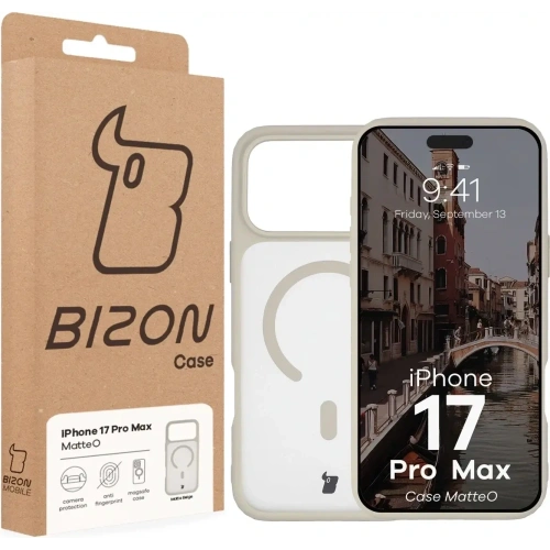 Etui z pierścieniem magnetycznym Bizon Case MatteO do Apple iPhone 17 Pro Max przydymione-beżowe
