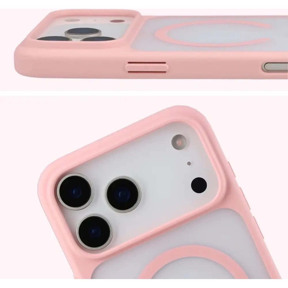 Etui z pierścieniem magnetycznym Bizon Case MatteO do Apple iPhone 17 Pro Max przydymione-jasnoróżowe