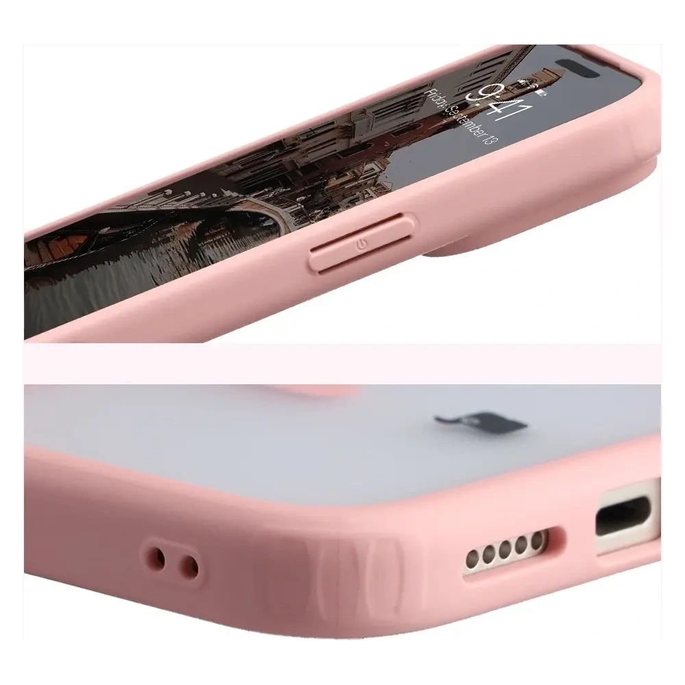 Etui z pierścieniem magnetycznym Bizon Case MatteO do Apple iPhone 17 Pro Max przydymione-jasnoróżowe