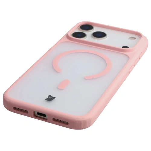 Etui z pierścieniem magnetycznym Bizon Case MatteO do Apple iPhone 17 Pro Max przydymione-jasnoróżowe