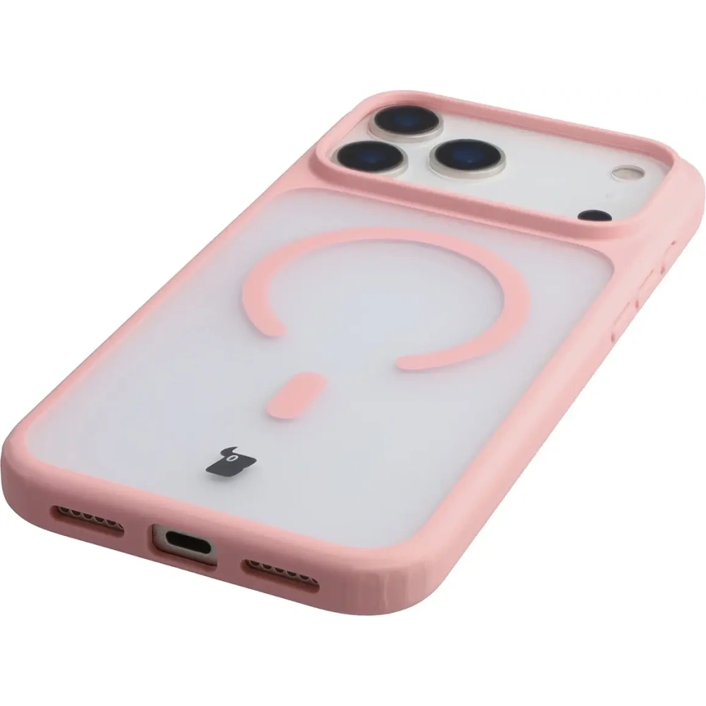 Etui z pierścieniem magnetycznym Bizon Case MatteO do Apple iPhone 17 Pro Max przydymione-jasnoróżowe