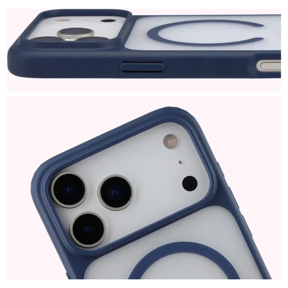 Etui z pierścieniem magnetycznym Bizon Case MatteO do Apple iPhone 17 Pro Max przydymione-granatowe