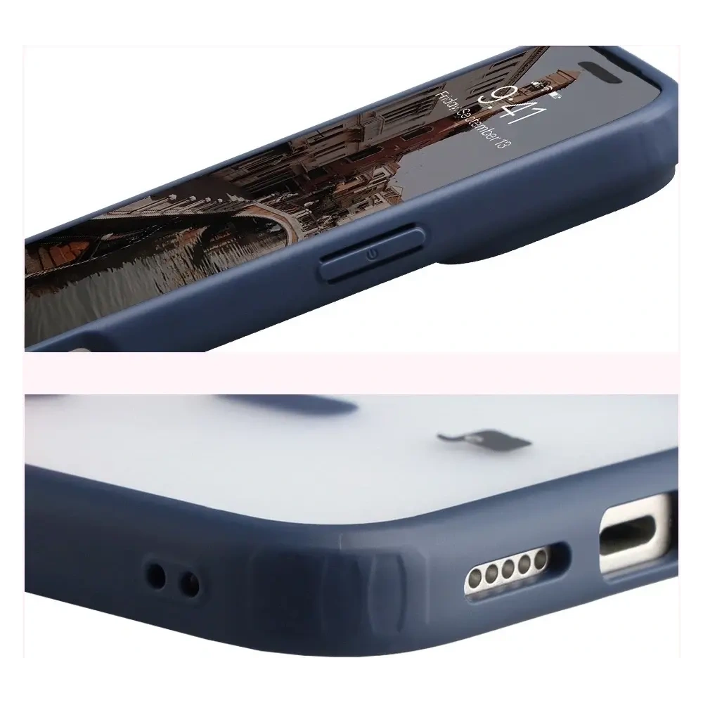 Etui z pierścieniem magnetycznym Bizon Case MatteO do Apple iPhone 17 Pro Max przydymione-granatowe