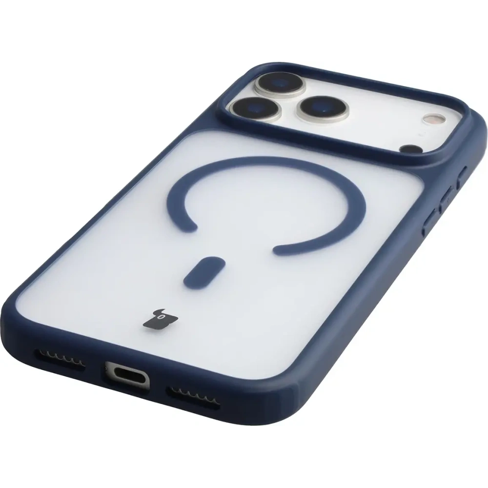 Etui z pierścieniem magnetycznym Bizon Case MatteO do Apple iPhone 17 Pro Max przydymione-granatowe