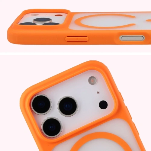 Etui z pierścieniem magnetycznym Bizon Case MatteO do Apple iPhone 17 Pro przydymione-pomarańczowe