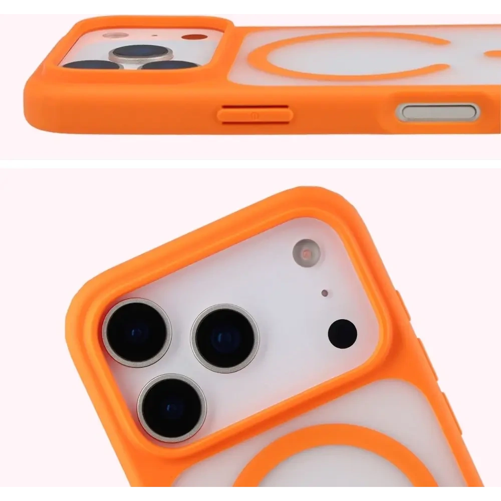 Etui z pierścieniem magnetycznym Bizon Case MatteO do Apple iPhone 17 Pro przydymione-pomarańczowe