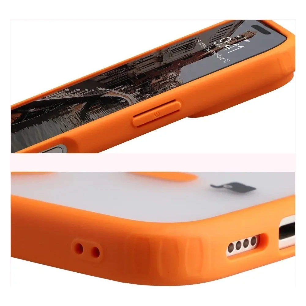 Etui z pierścieniem magnetycznym Bizon Case MatteO do Apple iPhone 17 Pro przydymione-pomarańczowe