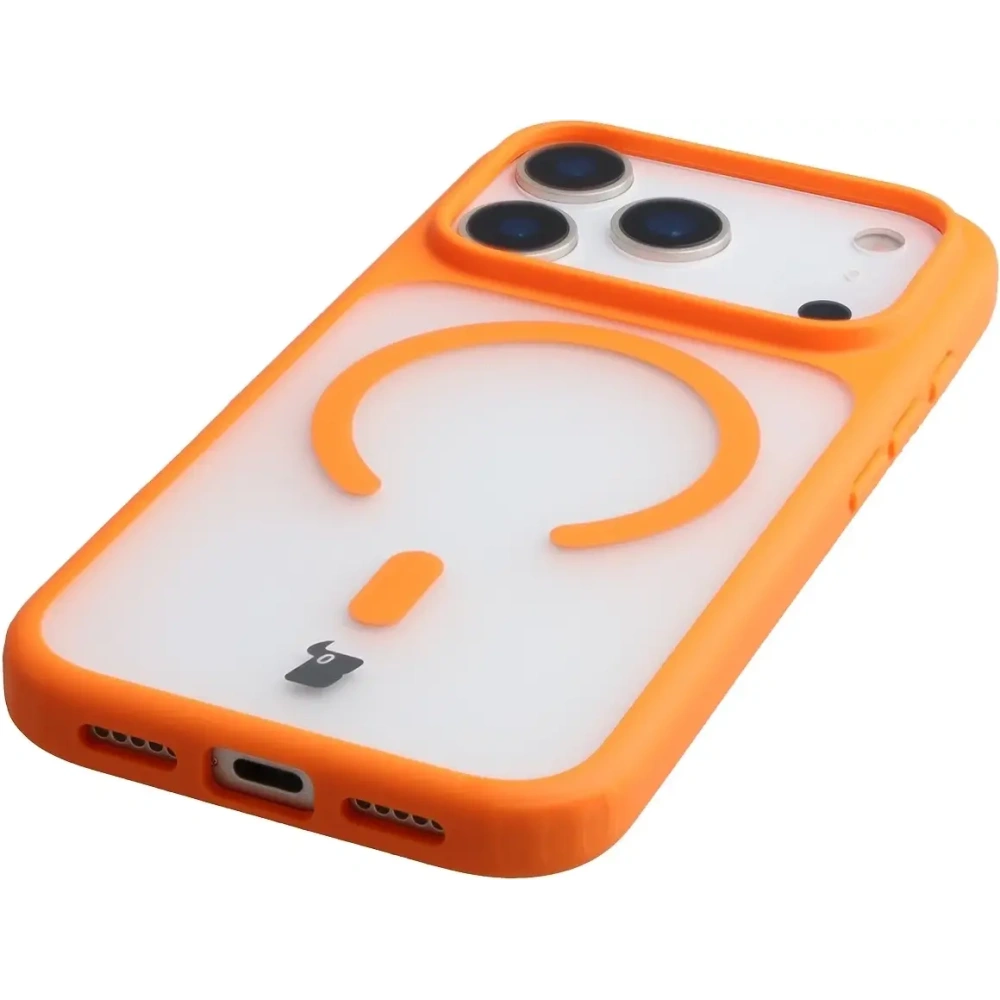 Etui z pierścieniem magnetycznym Bizon Case MatteO do Apple iPhone 17 Pro przydymione-pomarańczowe