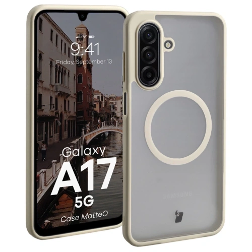 Etui z pierścieniem magnetycznym Bizon Case MatteO do Samsung Galaxy A17 5G przydymione-beżowe
