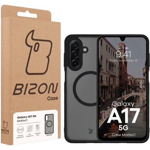 Etui z pierścieniem magnetycznym Bizon Case MatteO do Samsung Galaxy A17 5G przydymione-czarne