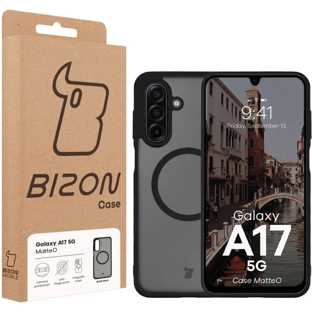 Etui z pierścieniem magnetycznym Bizon Case MatteO do Samsung Galaxy A17 5G przydymione-czarne