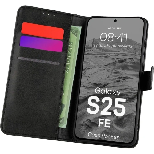 Etui z klapką Bizon Case Pocket do Samsung Galaxy S25 FE czarne