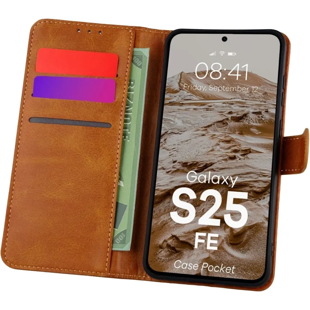 Etui z klapką Bizon Case Pocket do Samsung Galaxy S25 FE brązowe
