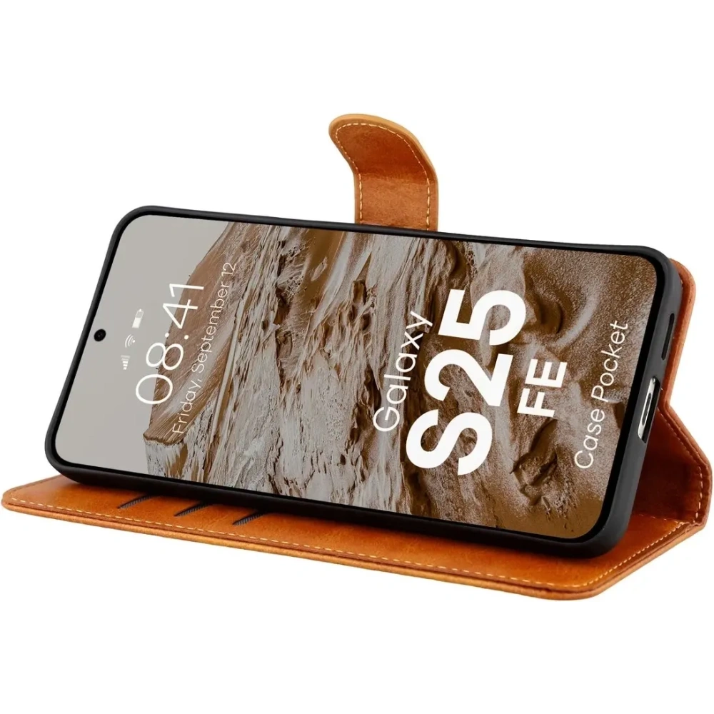 Etui z klapką Bizon Case Pocket do Samsung Galaxy S25 FE brązowe